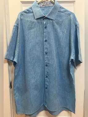 Bertigo Men's Button Down Short Sleeve Linen Shirt Size 2XL Light blue